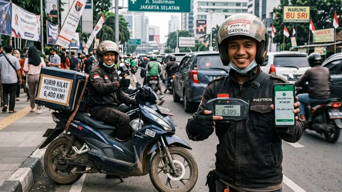 Motor listrik Polytron Fox menempuh hampir 6.400 km dalam 5 bulan dengan biaya listrik kurang dari Rp350 ribu.