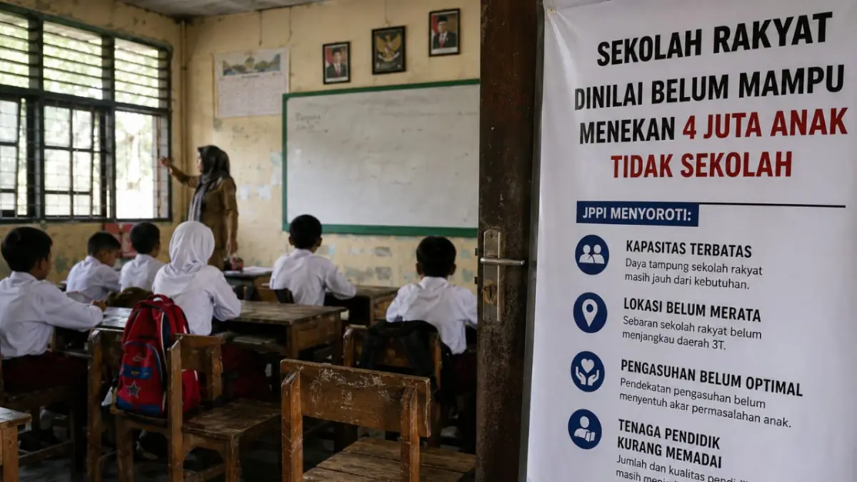 Sekolah Rakyat dinilai belum mampu menekan 4 juta anak tidak sekolah. JPPI menyoroti kapasitas, lokasi, pengasuhan, dan tenaga pendidik.