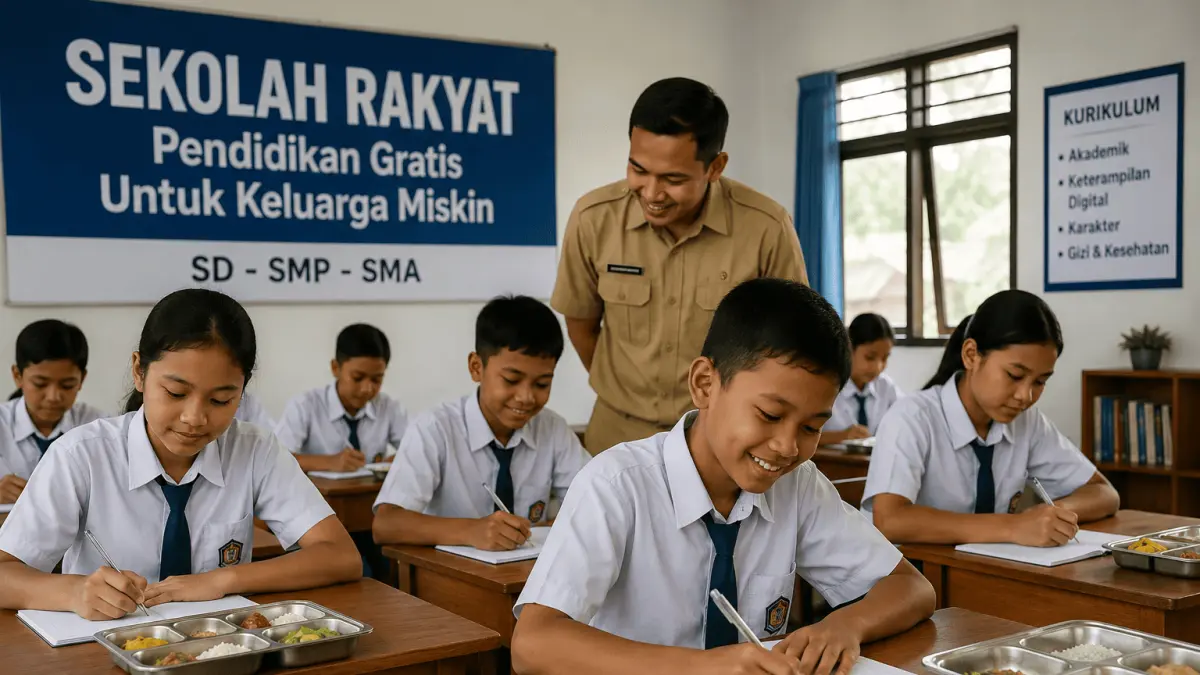 Siswa Sekolah Rakyat mengikuti kegiatan belajar dengan fasilitas pendidikan gratis dan makan bergizi.