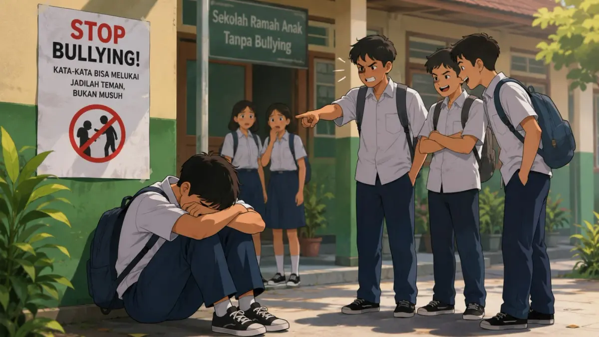 CEGAH BULLYING: Suasana lingkungan sekolah yang menjadi tempat aktivitas para siswa. (Ilustrasi AI)