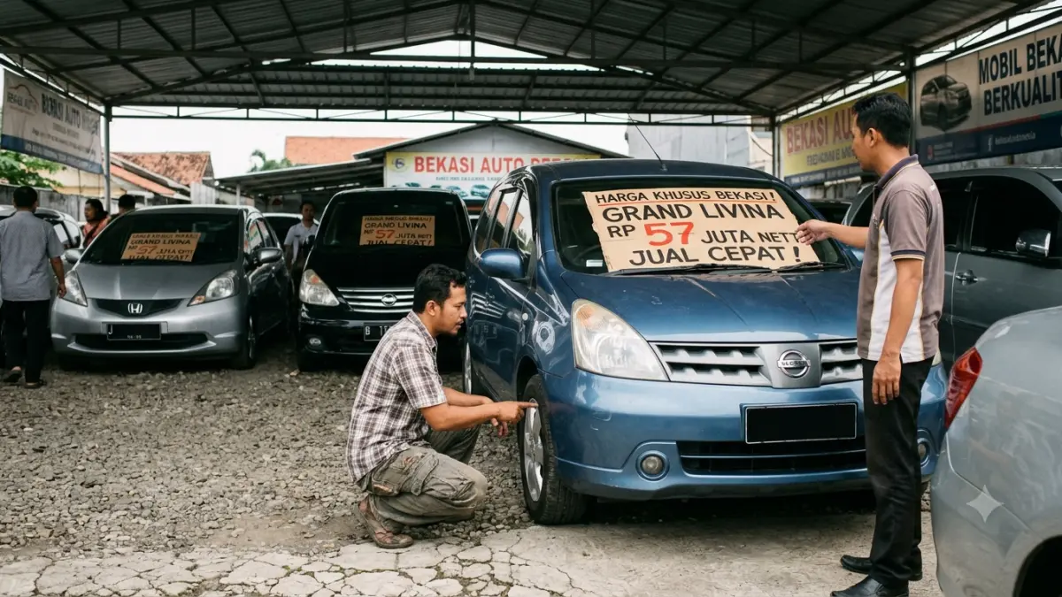 Mobil bekas murah di Bekasi ditawarkan dengan harga khusus, mulai Grand Livina Rp57 juta hingga Honda Jazz dan Serena.