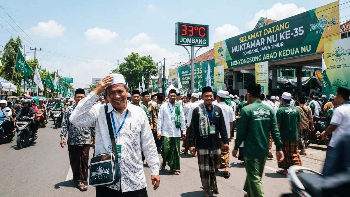 Prakiraan cuaca Jombang menjelang Muktamar NU ke-35 didominasi cerah. Suhu di sejumlah wilayah diprediksi mencapai 33 derajat Celsius.(Ilustrasi AI)