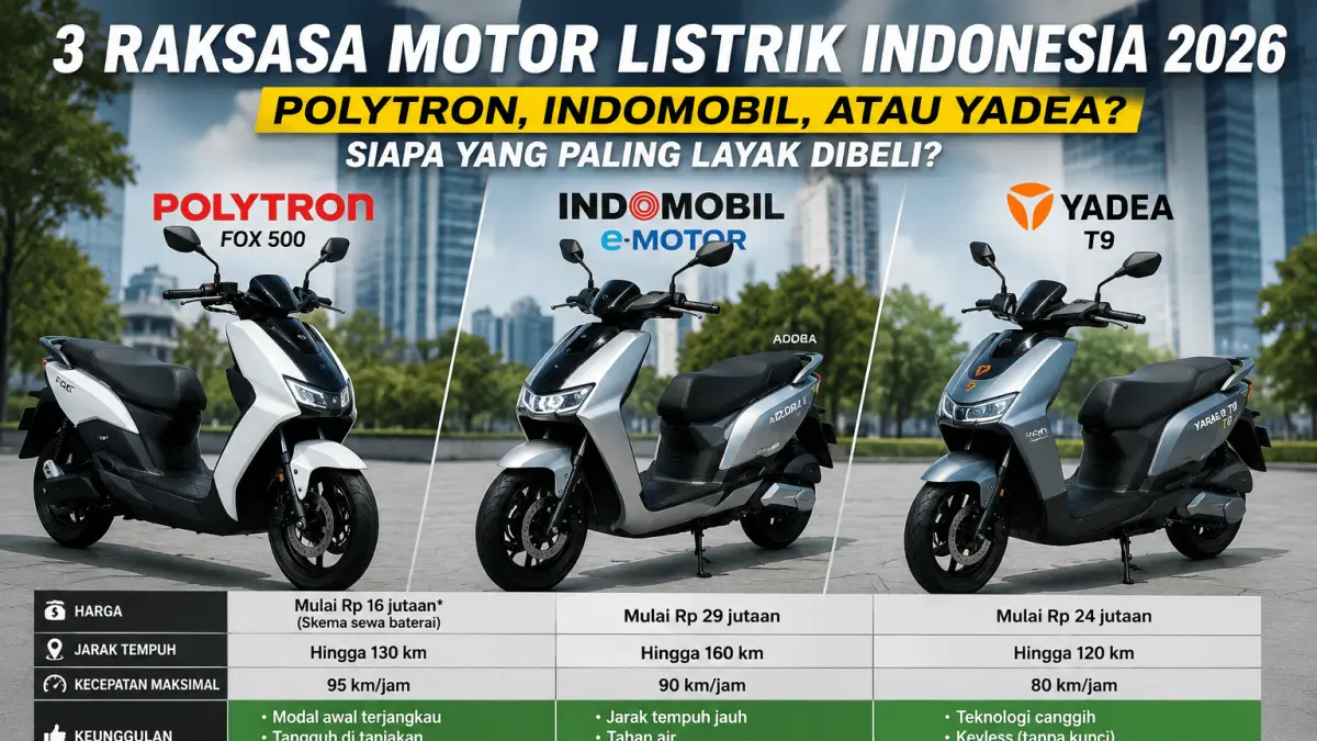 Persaingan motor listrik 2026 makin sengit. Polytron, Indomobil, dan Yadea hadir dengan keunggulan serta karakter berbeda untuk kebutuhan pengendara.