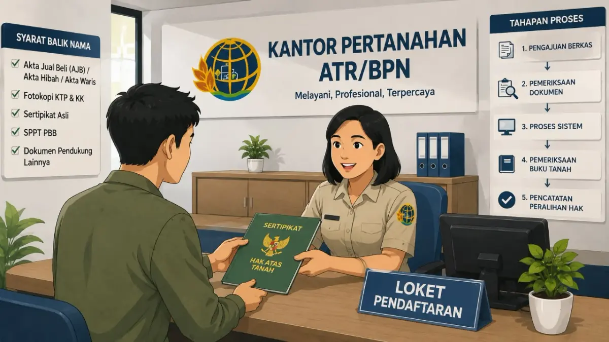 Proses balik nama sertifikat tanah yang dapat diajukan secara mandiri di Kantor Pertanahan. (Ilustrasi AI)