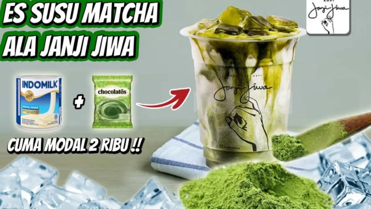Resep susu matcha sederhana dengan Chocolatos Matcha Latte, susu kental manis, gula, dan es batu. Praktis dibuat dan cocok diminum dingin.