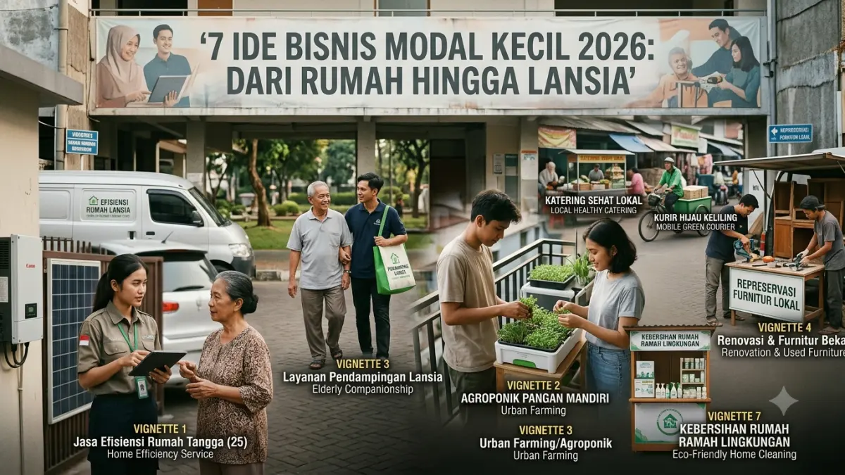 7 ide bisnis 2026 yang bisa dimulai dengan modal kecil, dari jasa efisiensi rumah tangga hingga layanan pendampingan lansia.