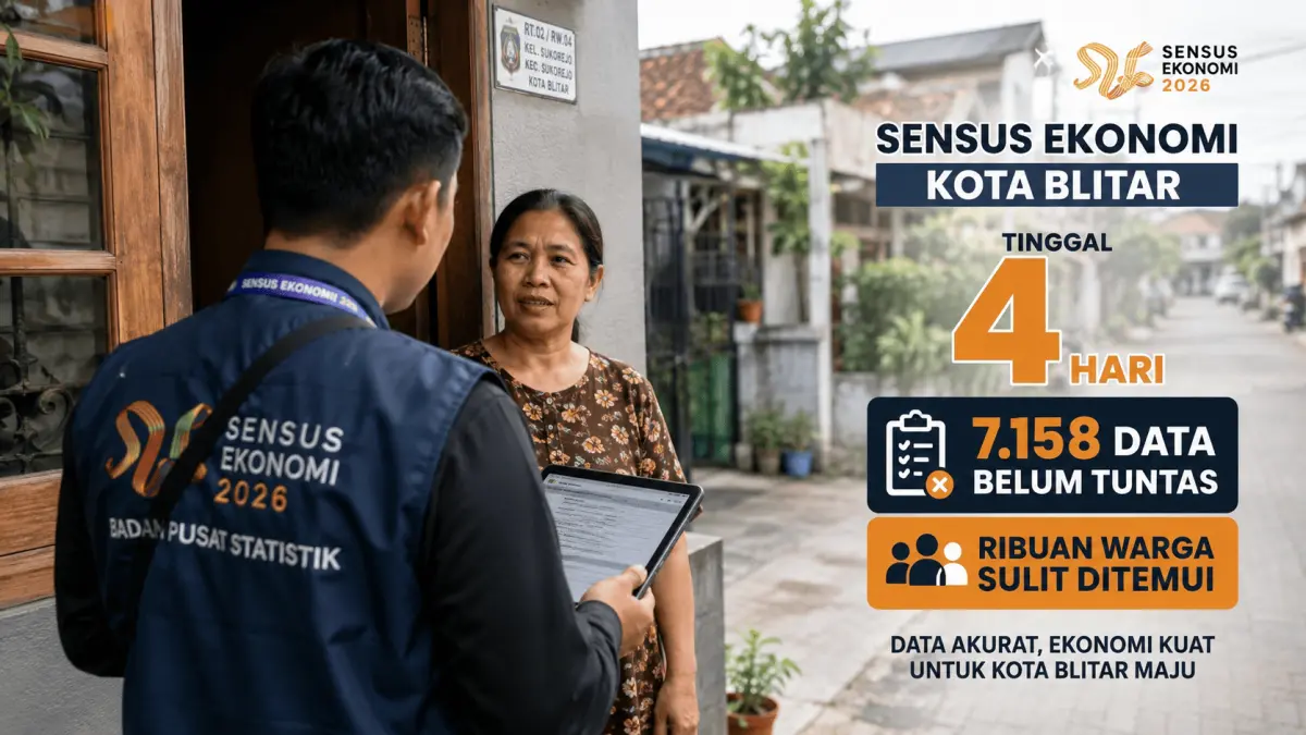Petugas BPS melakukan pendataan Sensus Ekonomi 2026 di Kota Blitar. 7.158 data masih belum tuntas.