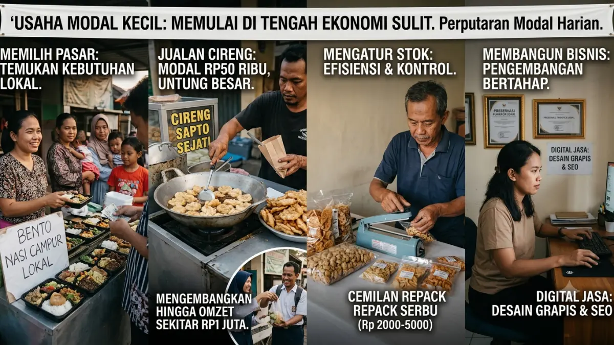 Usaha modal kecil untung besar bisa dimulai dari Rp50 ribu. Sapto Sejati mengembangkan jualan cireng hingga omzet sekitar Rp1 juta.