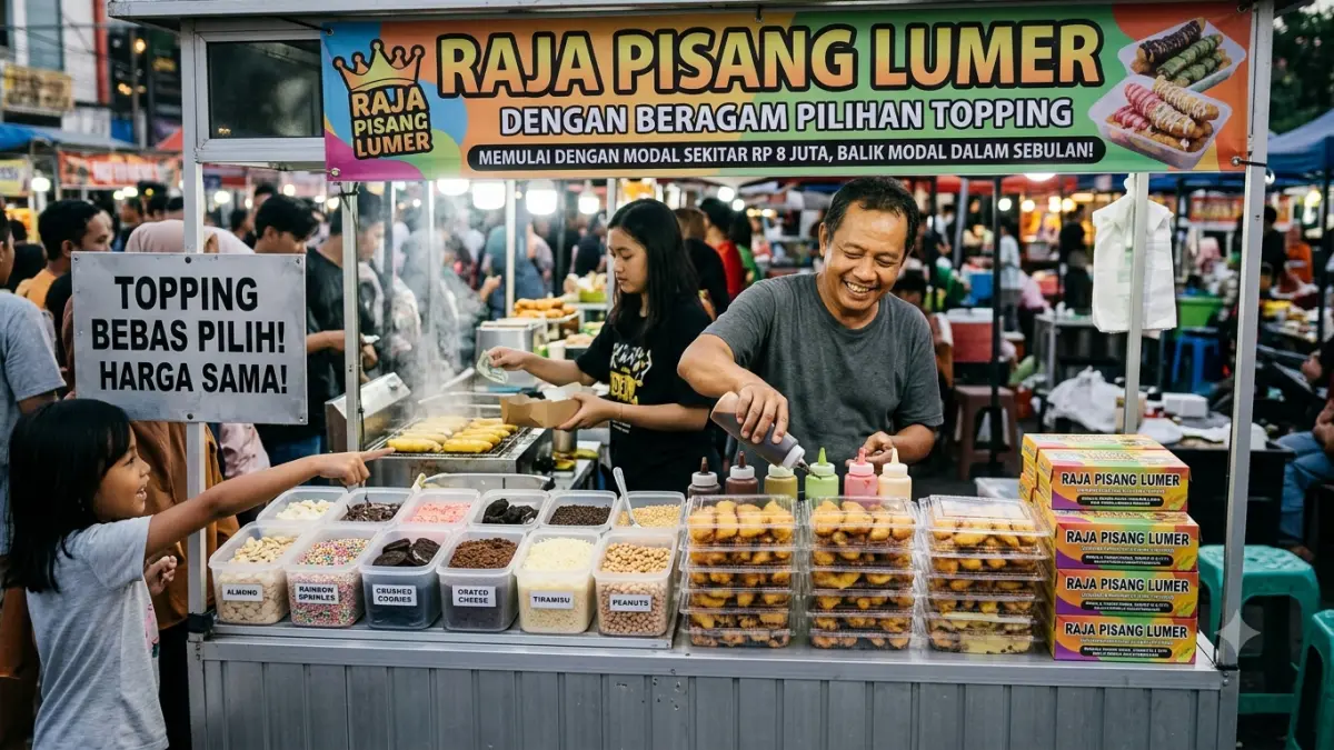 Usaha pisang lumer Raja Pisang Lumer bermodal sekitar Rp8 juta dan disebut balik modal sekitar sebulan dengan beragam pilihan topping.