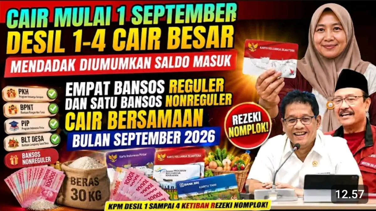 Bansos September 2026 mencakup PKH, BPNT, PIP, PBI JKN-KIS dan bantuan beras CBP hingga 30 kg untuk periode tiga bulan.