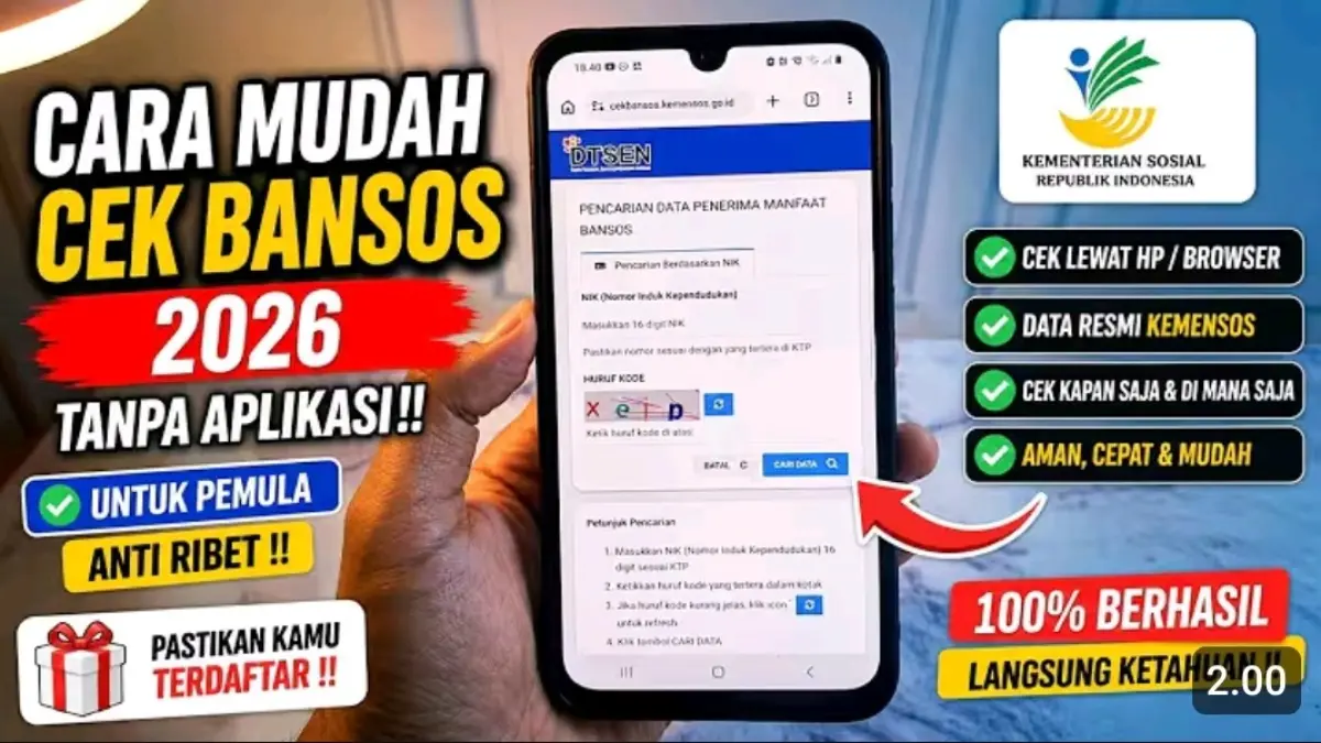 Cara cek penerima bansos 2026 lewat HP tanpa aplikasi. Cukup gunakan NIK KTP, akses situs cek bansos, lalu lihat status penerimaan bantuan.