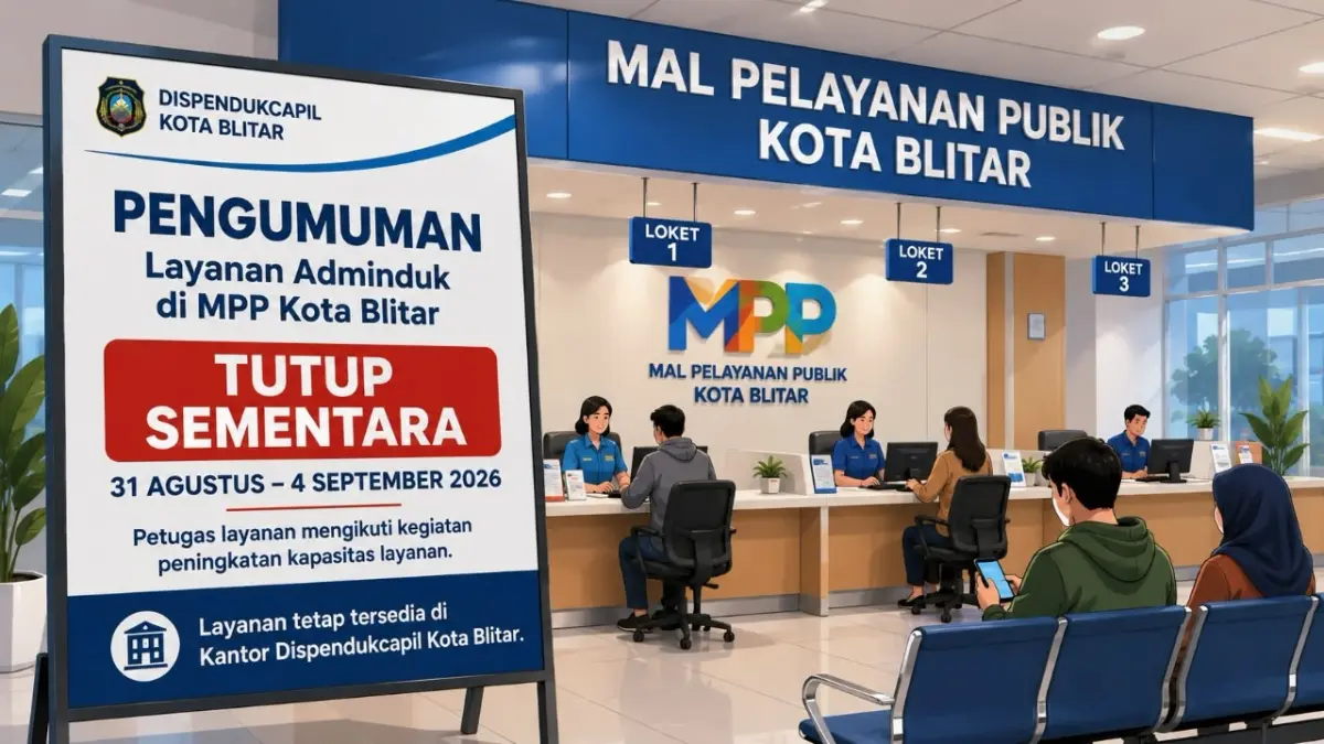 Ilustrasi AI: Layanan adminduk MPP Kota Blitar tutup sementara 31 Agustus–4 September 2026.