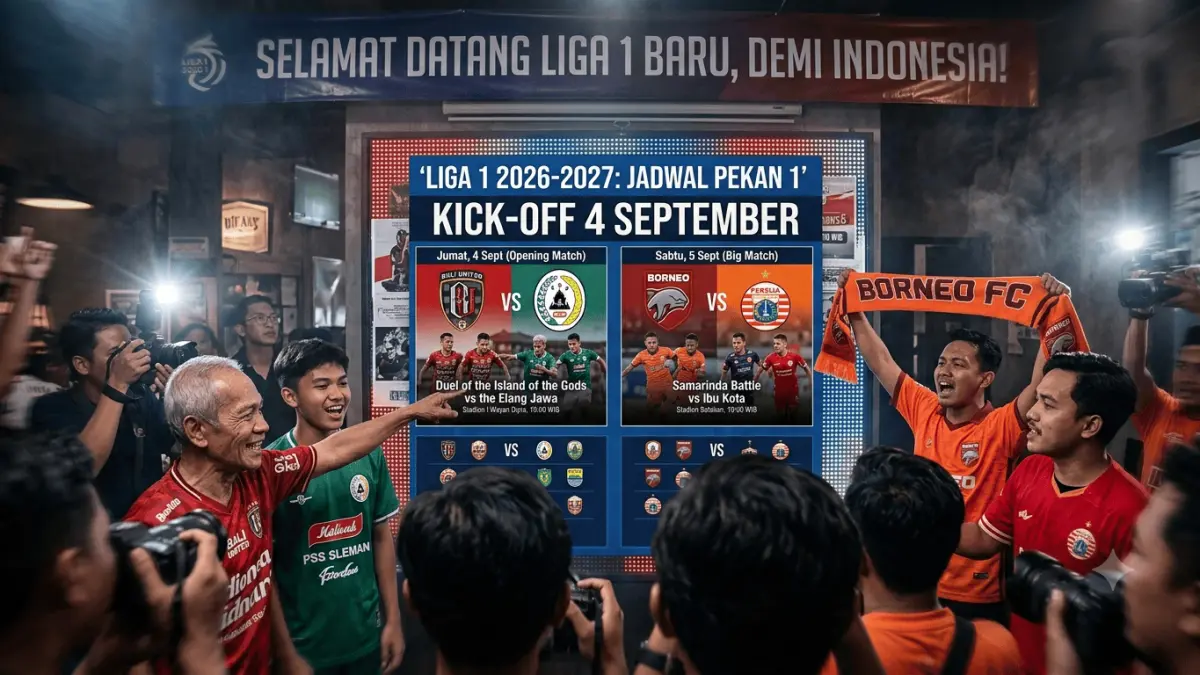 Jadwal Liga 1 2026-2027 pekan pertama dimulai 4 September. Simak duel Bali United vs PSS Sleman hingga Borneo FC vs Persija.