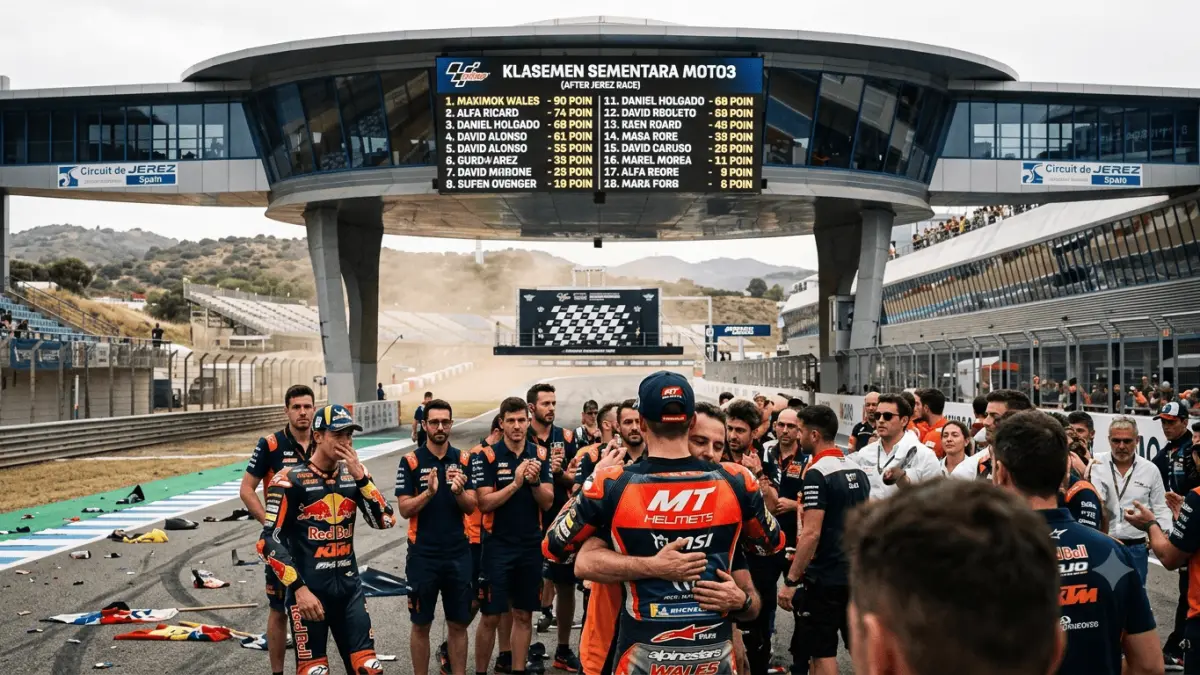 Klasemen sementara Moto3 usai race di Jerez menempatkan Maximok Wales di puncak dengan 90 poin, unggul dari Alfa Ricard.