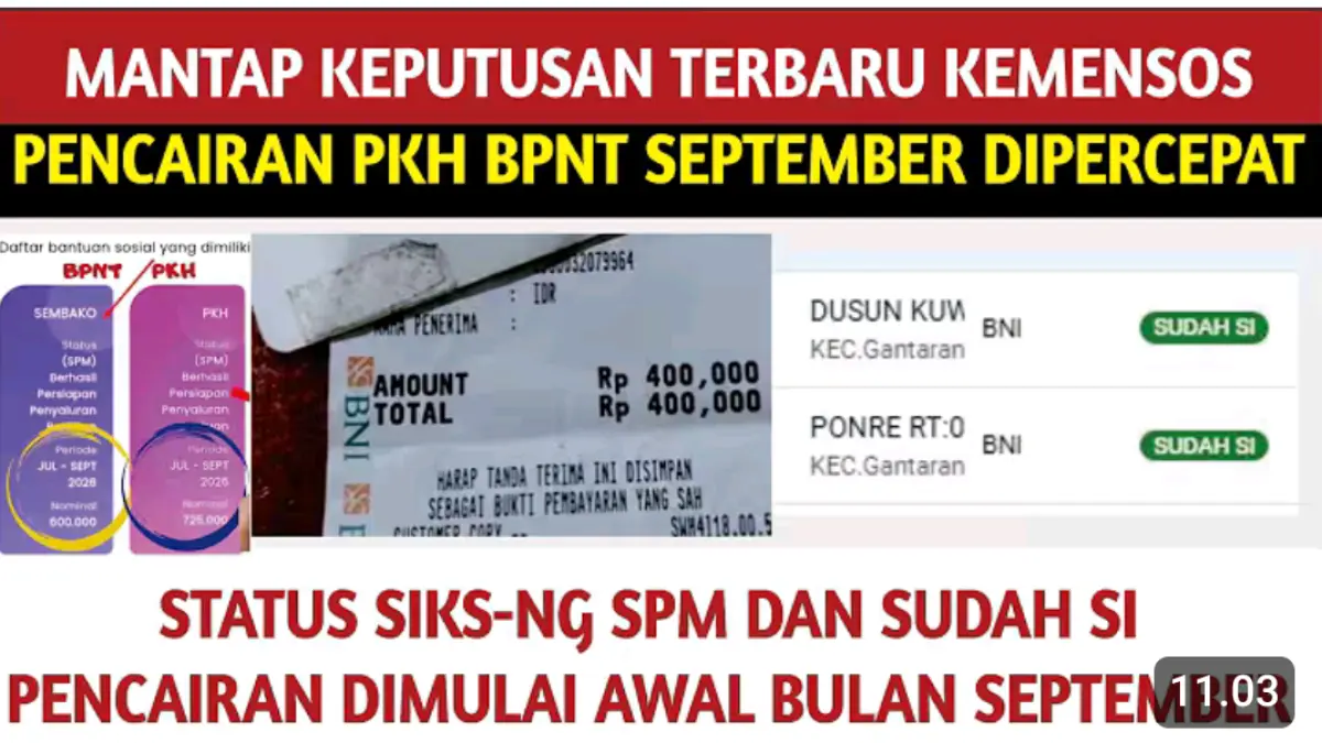 Pencairan PKH BPNT September 2026 disebut memasuki tahap SPM dan SI. Simak progres penyaluran, potensi rapelan, serta cara mengecek bantuan.