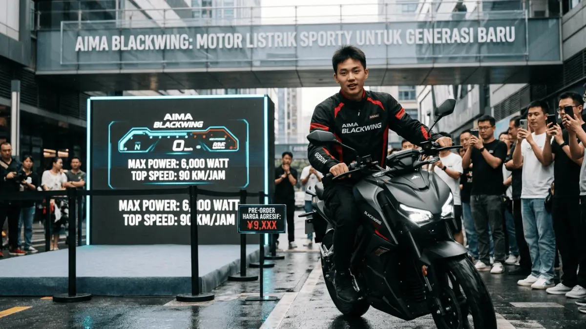 AIMA Blackwing menawarkan motor listrik bergaya sporty dengan tenaga hingga 6.000 watt dan kecepatan 90 km/jam dengan harga agresif di China.