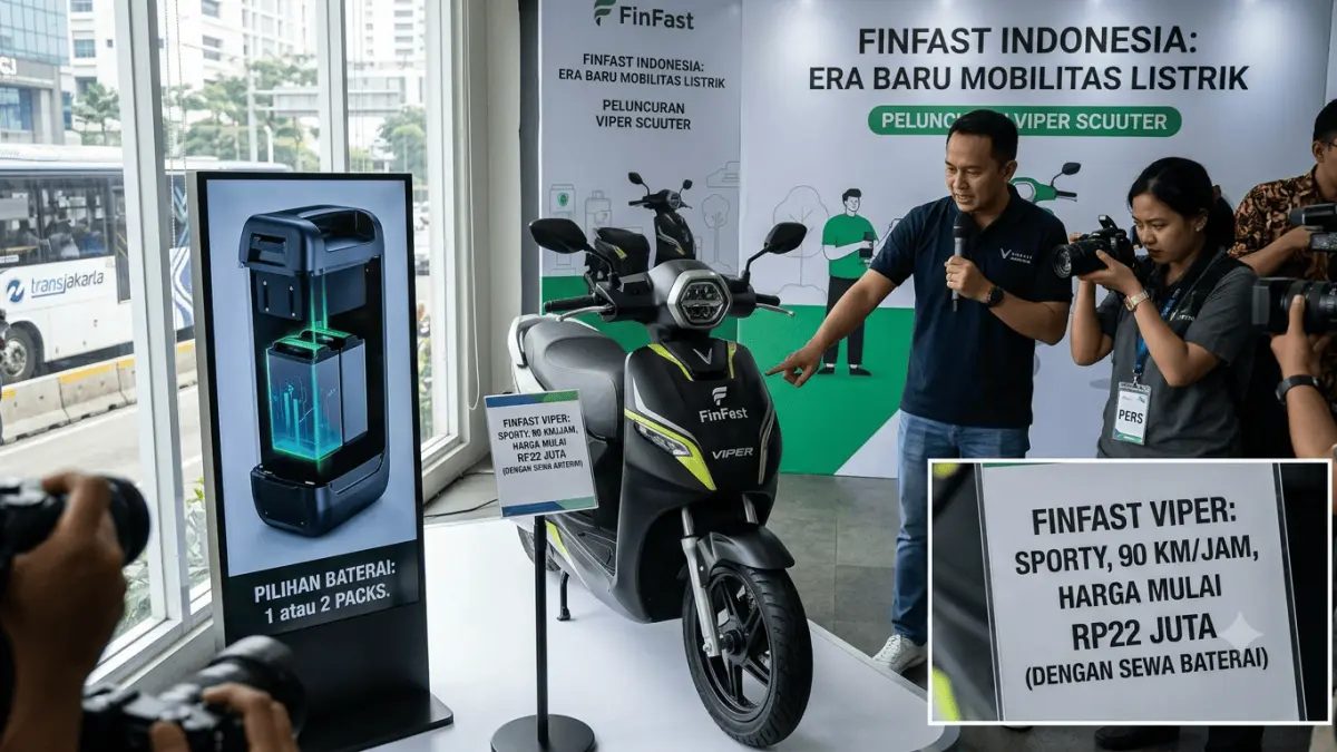 FinFast Viper hadir di Indonesia dengan desain sporty, kecepatan sekitar 90 km/jam, pilihan baterai dan harga mulai Rp22 juta.