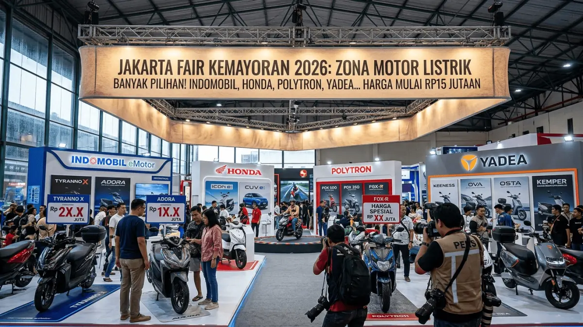Motor listrik 2026 hadir dengan banyak pilihan di PRJ, dari Indomobil, Honda, Polytron hingga Yadea, dengan harga mulai Rp15 jutaan.