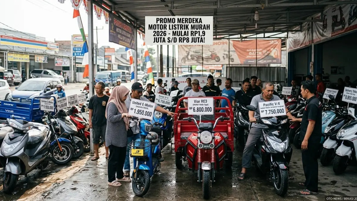Motor listrik murah 2026 tersedia mulai Rp1,9 juta hingga Rp8 juta, dengan pilihan sepeda listrik, motor roda tiga, dan motor listrik bersurat.