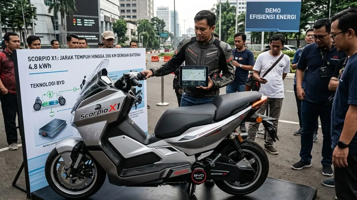 Scorpio X1 diklaim mampu menempuh 200 km dengan baterai 4,8 kWh. Simak faktor efisiensi yang membuat jarak tempuhnya panjang.