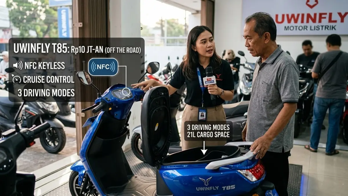 Uwinfly T85 dibanderol sekitar Rp10 juta off the road dengan fitur NFC, cruise control, tiga mode berkendara, dan bagasi 21 liter.