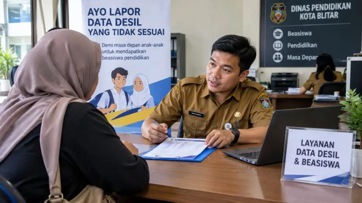 Petugas melayani warga yang melakukan pengecekan data desil terkait peluang penerimaan beasiswa pendidikan di Kota Blitar.