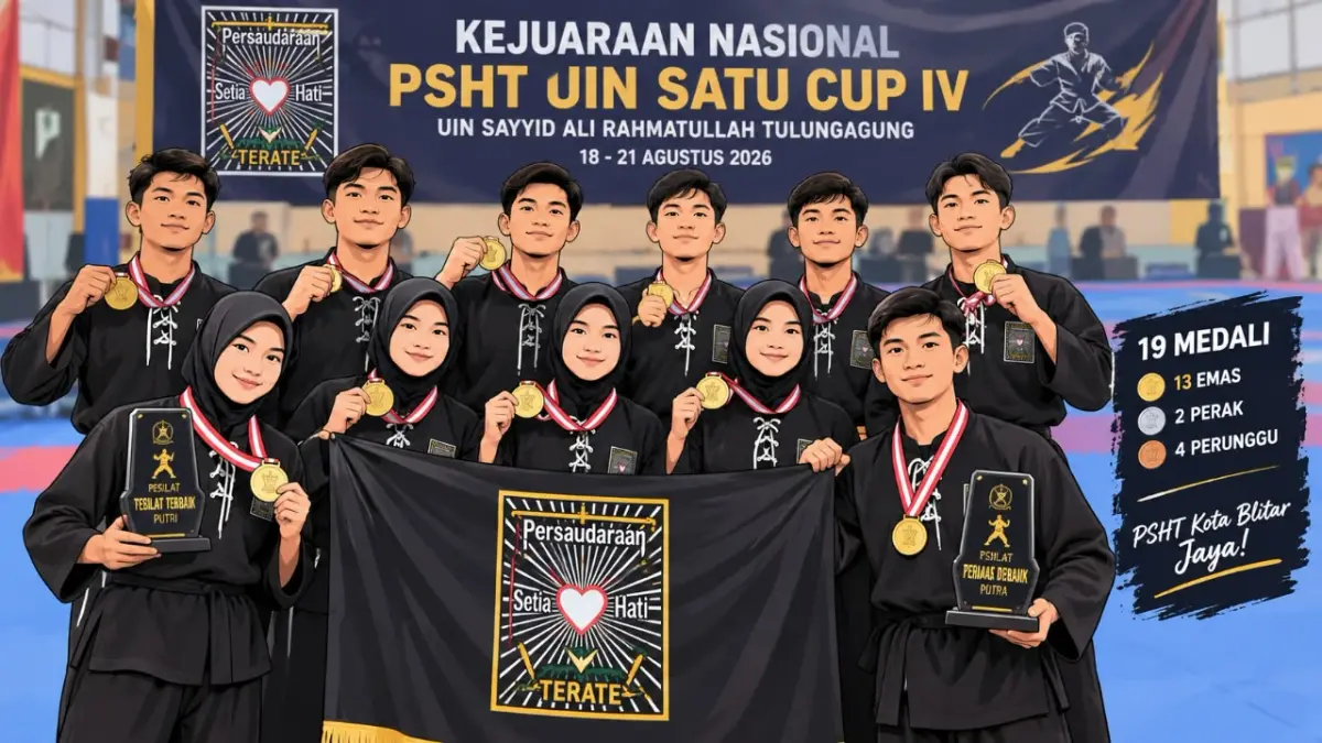 PRESTASI PSHT: PSHT Kota Blitar boyong 19 medali di Kejurnas UIN Satu Cup IV, termasuk dua predikat Pesilat Terbaik.