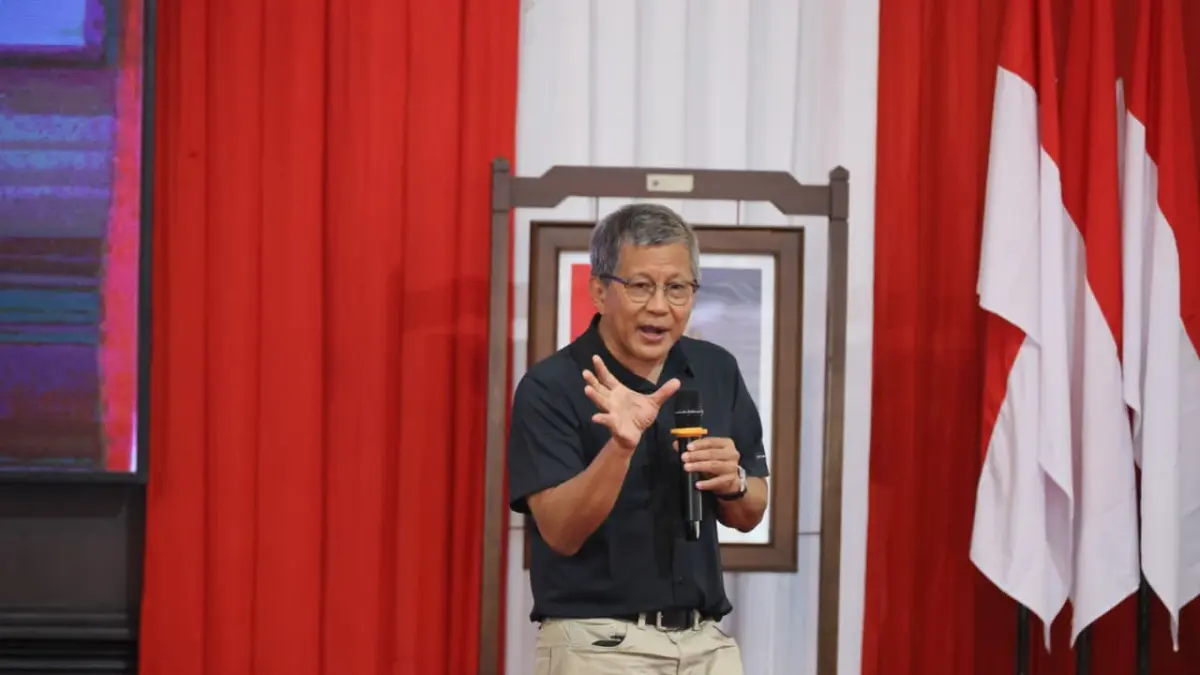 Rocky Gerung saat memberikan kuliah umum di Politeknik Agraria STPN, Sleman.