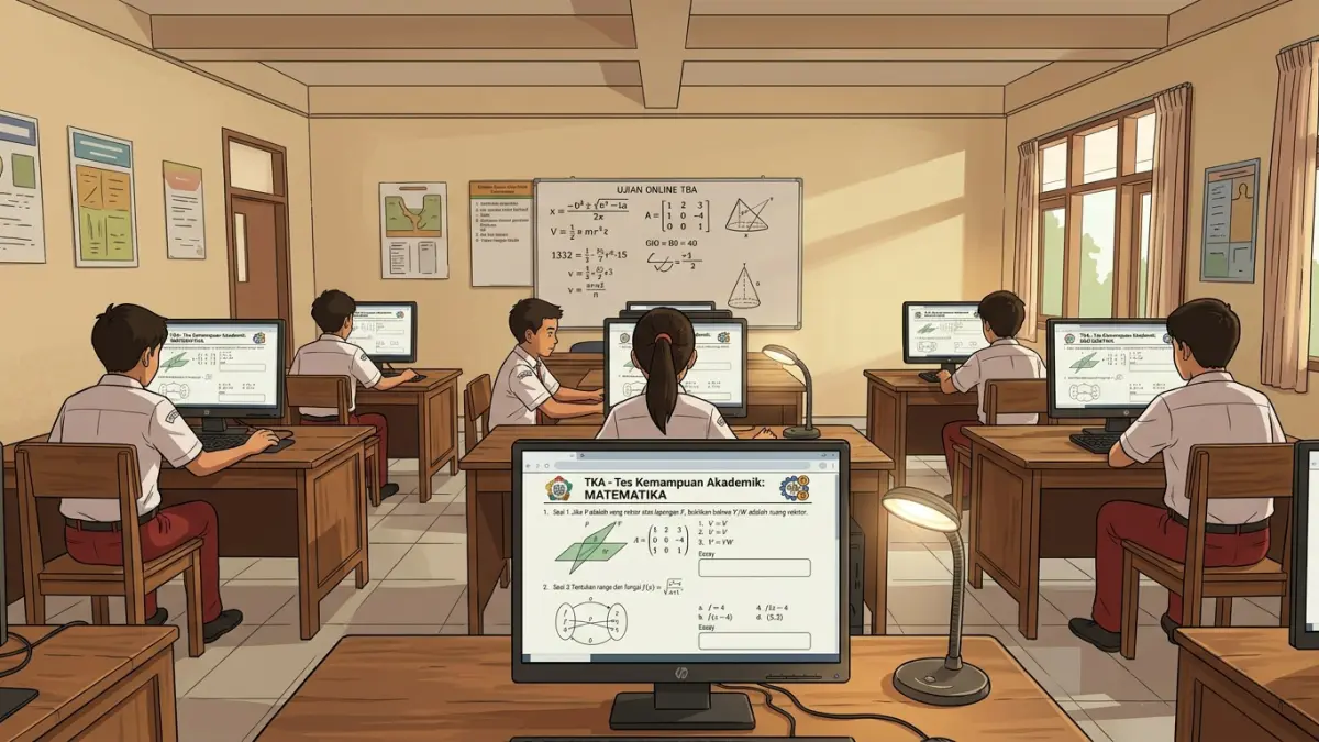 Pembahasan latihan soal TKA Matematika kelas 6 membahas volume kolam, perbandingan kelereng, serta cara mengubah 0,6 menjadi 60 persen.(ILUSTRASI AI)
