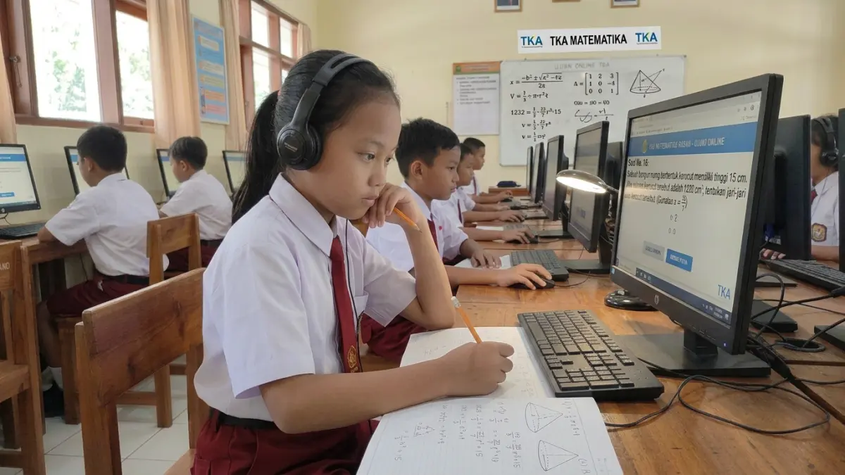 Pembahasan soal simulasi TKA Matematika SD membahas operasi pecahan, diskon buku, hingga perhitungan produksi susu kedelai.(ILUSTRASI AI)