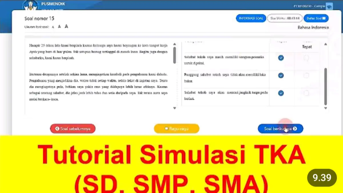 Simulasi TKA untuk siswa SD, SMP, dan SMA bisa dicoba melalui laman Pusmendik. Simak cara login, memasukkan token, mengerjakan soal, dan melihat hasil.