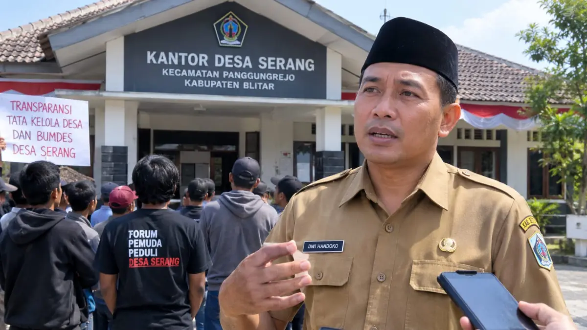 JAWAB TUNTUTAN: Kades Serang Dwi Handoko menyebut keberatan warga telah masuk audit Inspektorat dan ditindaklanjuti sesuai aturan.

