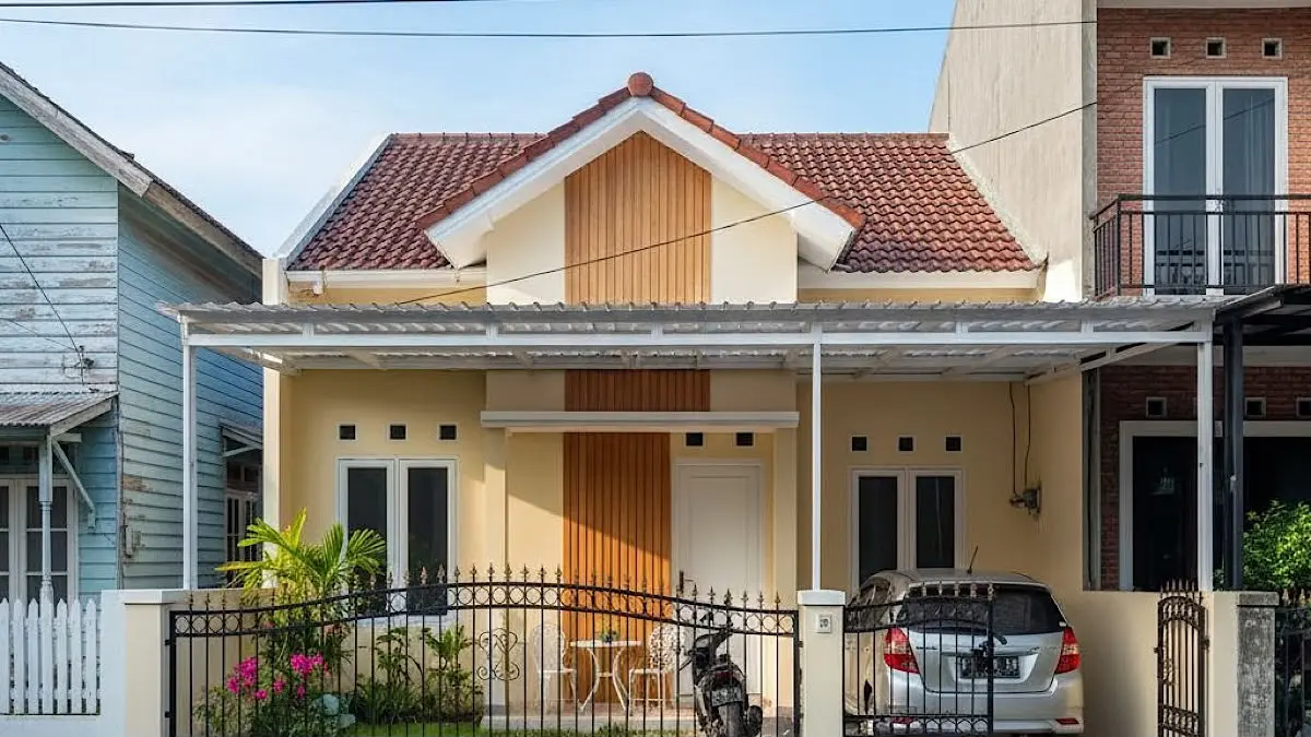 Desain rumah 50 jutaan ini berdiri di lahan 7x9 meter dengan 2 kamar, 2 kamar mandi, area all in one, dan gazebo sederhana.(pinterest)