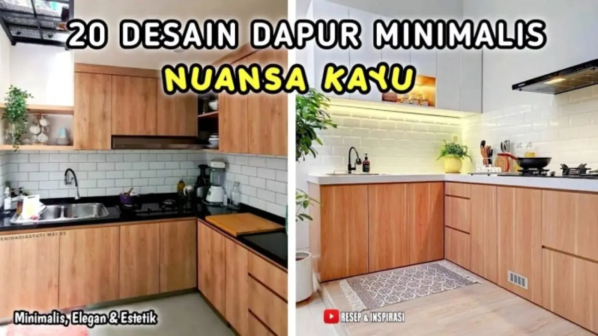 20 desain dapur minimalis nuansa kayu dengan perpaduan putih, hitam, material natural, dan berbagai konsep untuk inspirasi rumah.