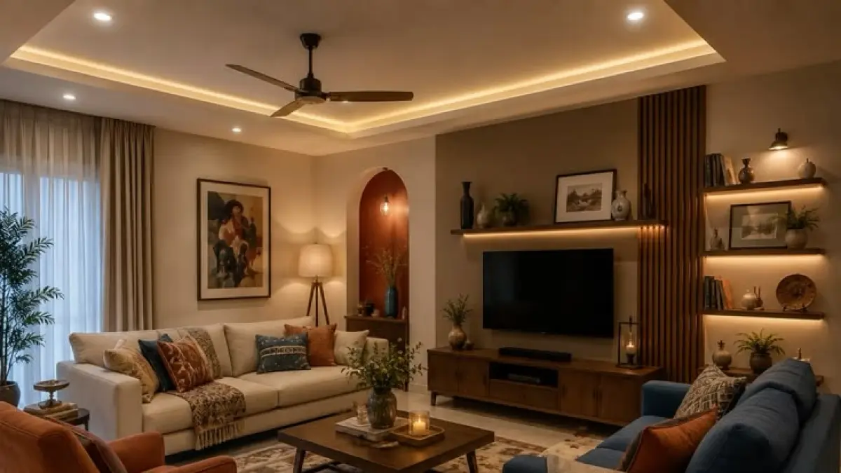 Dekorasi ruang tamu minimalis vintage memadukan furnitur, tekstil, material, aksesori, dan pencahayaan untuk menciptakan ruang yang hangat.(PINTEREST)