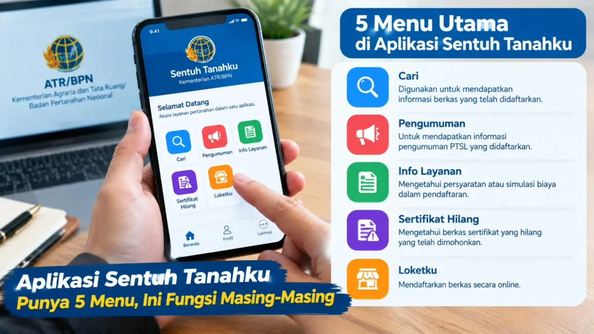Aplikasi Sentuh Tanahku menyediakan berbagai menu untuk memudahkan akses informasi dan layanan pertanahan.