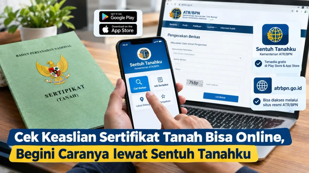 Cek keaslian sertifikat tanah kini bisa dilakukan secara online melalui aplikasi Sentuh Tanahku dan situs resmi ATR/BPN.