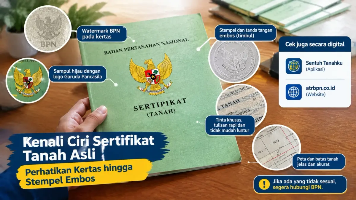 Ciri fisik sertifikat tanah asli bisa dicek mulai dari watermark, sampul, stempel embos hingga peta tanah.
