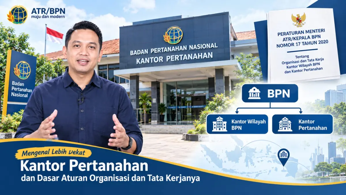 Ilustrasi Kantor Pertanahan BPN dan pembahasan organisasi serta tata kerjanya berdasarkan Permen ATR/Kepala BPN Nomor 17 Tahun 2020.