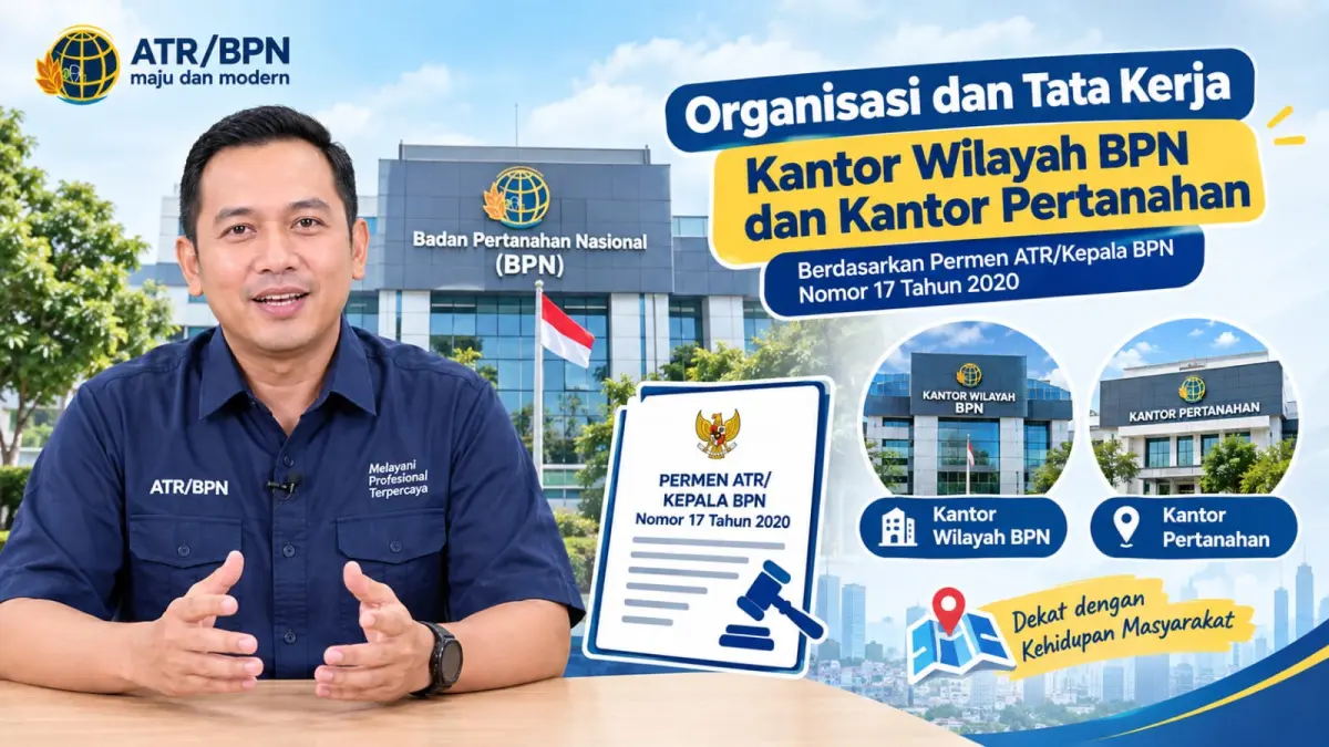 Ilustrasi organisasi dan tata kerja Kantor Wilayah BPN serta Kantor Pertanahan berdasarkan Permen ATR/Kepala BPN Nomor 17 Tahun 2020.