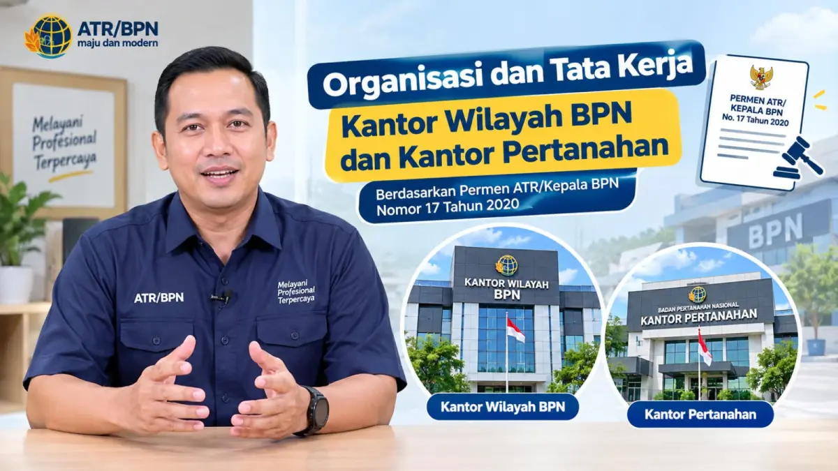 Ilustrasi pembahasan organisasi dan tata kerja Kantor Wilayah BPN dan Kantor Pertanahan berdasarkan Permen ATR/Kepala BPN Nomor 17 Tahun 2020.