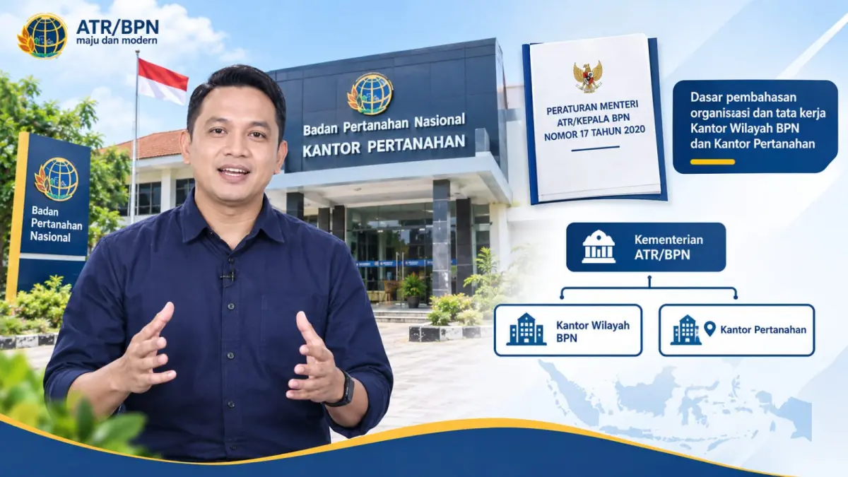 Ilustrasi pembahasan organisasi dan tata kerja Kantor Wilayah BPN serta Kantor Pertanahan berdasarkan Permen ATR/Kepala BPN Nomor 17 Tahun 2020.