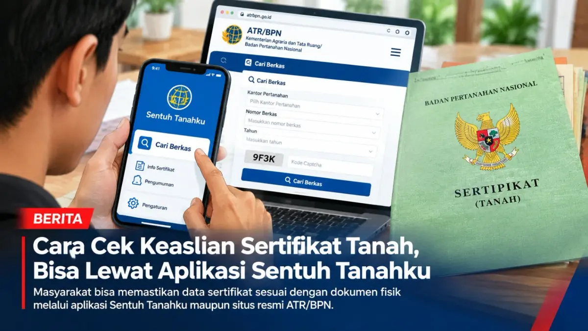 Ilustrasi pengecekan keaslian sertifikat tanah secara online melalui aplikasi Sentuh Tanahku.