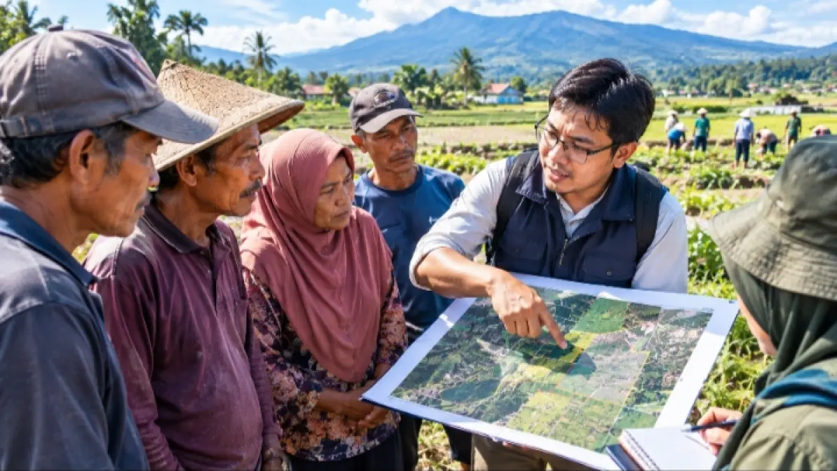 Petani berdiskusi soal penguasaan dan batas lahan pertanian.