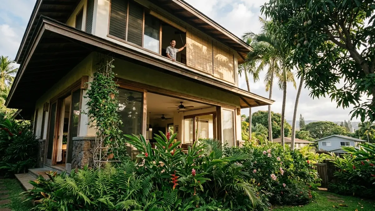 4 cara mendesain fasad rumah agar lebih sejuk di iklim tropis, mulai dari orientasi matahari, kisi-kisi, bukaan hingga tanaman hijau.