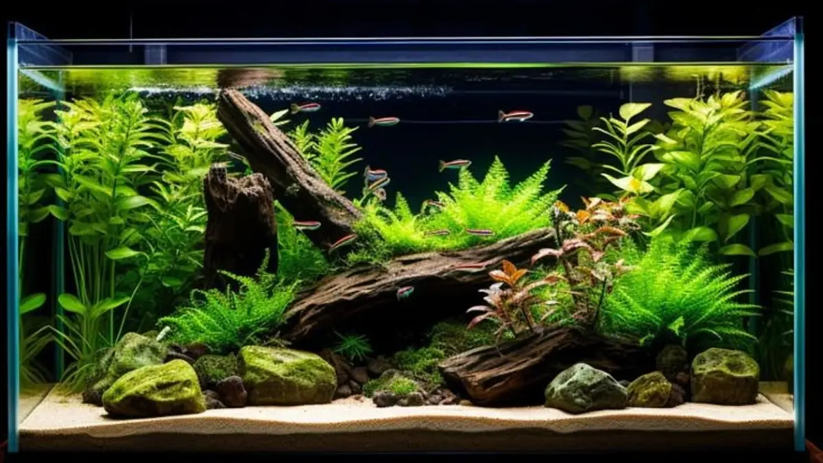 Cara membuat aquascape natural untuk pemula dengan akuarium kecil, mulai dari hardscape, cycling, hingga planting. (PINTEREST)