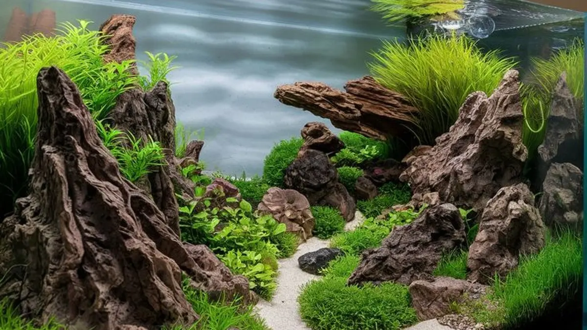 Cara membuat aquascape tema hutan membutuhkan hardscape, cycling, dan planting yang tepat agar diorama terlihat natural. (PINTEREST)