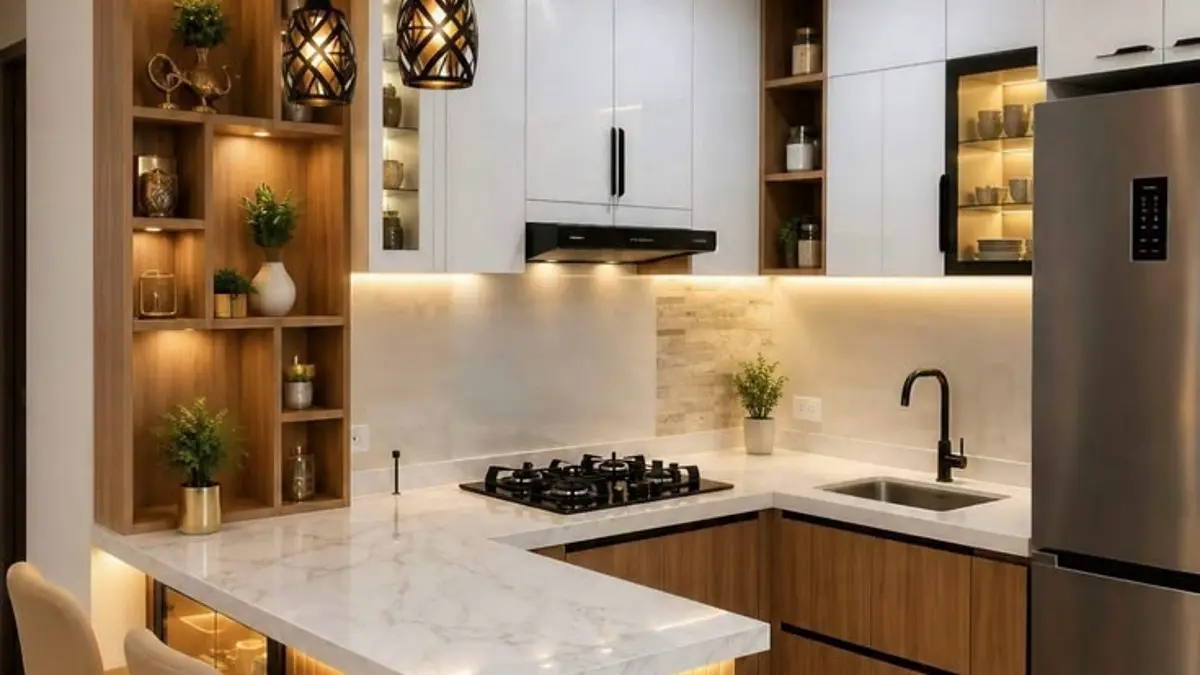 Dapur minimalis bisa tampil berkarakter lewat 11 ide desain dengan permainan warna, kayu, pencahayaan, gaya retro, dan Scandinavia. (PINTEREST)