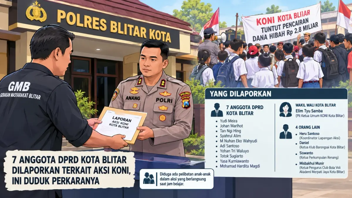 DILAPORKAN: Tujuh anggota DPRD Kota Blitar dilaporkan terkait aksi KONI yang diduga melibatkan anak-anak saat jam belajar.