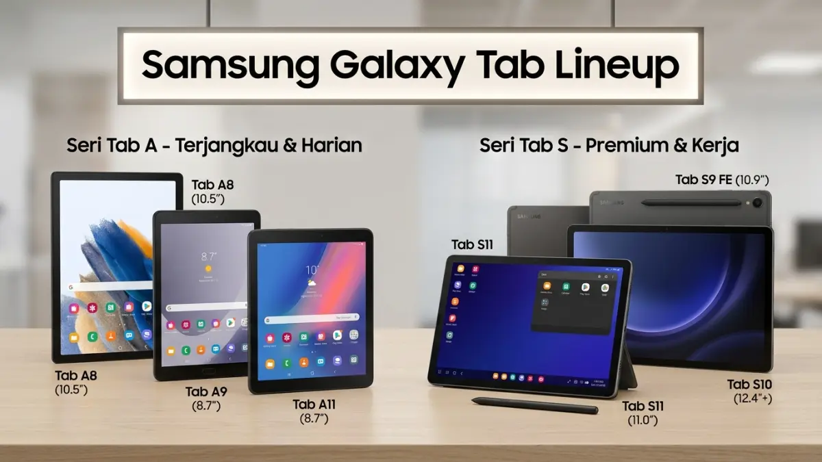 10 rekomendasi tablet Samsung terbaru 2026, mulai Galaxy Tab A9 hingga S11 Ultra, lengkap dengan spesifikasi dan kisaran harga.(ILUSTRASI AI)